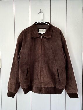 VTG 90s Brown Suede Leather Bomber Flight Jacket Sz XL